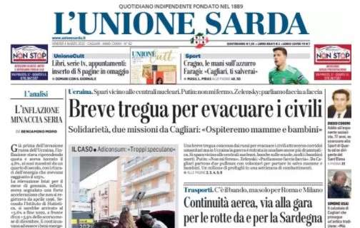 L'Unione Sarda: "Cragno, le mani sull'azzurro. Faragò: 'Cagliari, ti salverai'"