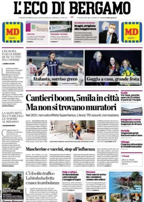 L'Eco di Bergamo dopo il 2-1 dell'Atalanta all'Olympiacos: "Sorriso greco"