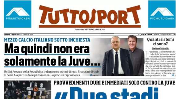 L'apertura di Tuttosport: "Due stadi due misure: provvedimenti duri sono contro la Juve"