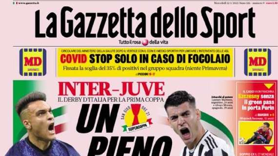 L’apertura odierna de La Gazzetta dello Sport su Inter-Juventus: “Un pieno super”