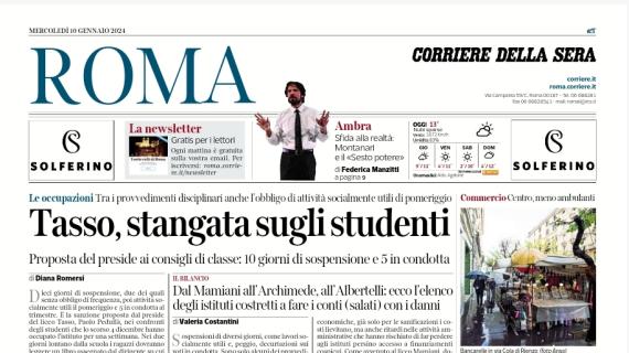 L'apertura di oggi del Corriere di Roma: "Coppa Italia, derby e quarti di nobiltà"