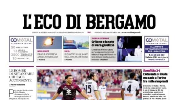 L'Eco di Bergamo titola: "L'Atalanta si illude ma cade a Torino tra mille rimpianti"