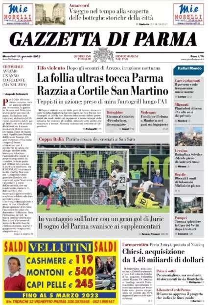Gazzetta di Parma: "In vantaggio sull'Inter con un gran gol di Juric. Il sogno svanisce ai supplementari"