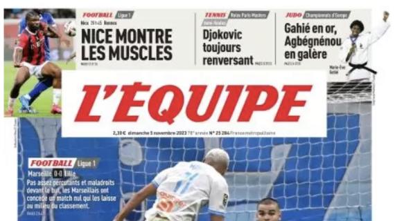 Il titolo de L'Equipe in prima pagina: "L'Olympique Marsiglia manca il bersaglio"