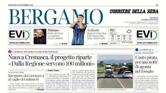 Il Corriere di Bergamo sulla Dea: "Stasera lo Sporting, CDK infortunato. Gasp: diamo tutto"