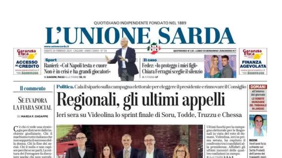 L'Unione Sarda in prima pagina sui rossoblu: "Cagliari, con il Napoli testa e cuore"