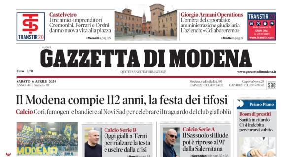 La prima pagina della Gazzetta di Modena: "Il Sassuolo si illude poi è ripreso al 91' dalla Salernitana"
