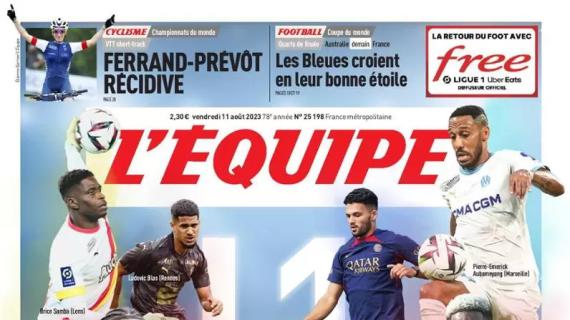 La prima pagina de L'Equipe: "Torna la Ligue 1: stasera in campo il Paris Saint-Germain"