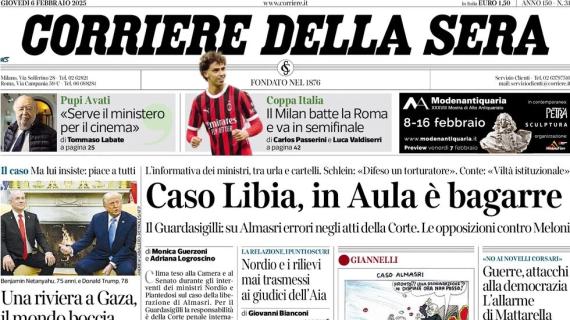 Il Corriere della Sera in apertura: "Il Milan batte la Roma e va in semifinale di Coppa Italia"