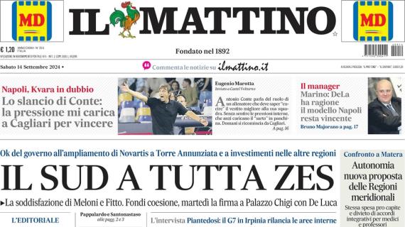 L'apertura de Il Mattino: "Lo slancio di Conte: la pressione mi carica. A Cagliari per vincere" 