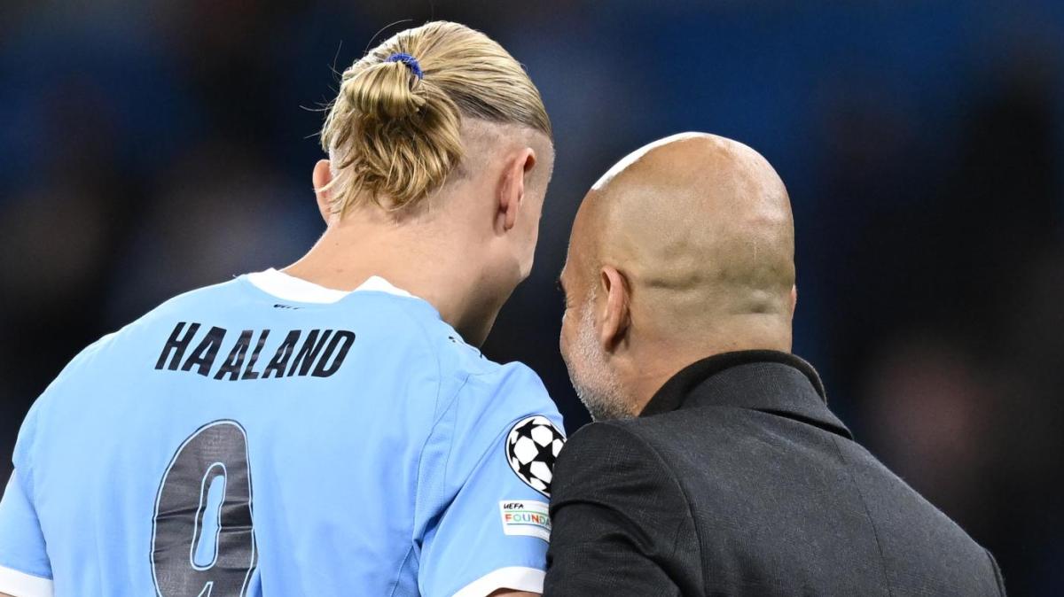 Il colloquio di Guardiola con Haaland: "Parlavamo del suo riposo. 100° gol? Lo farà martedì"