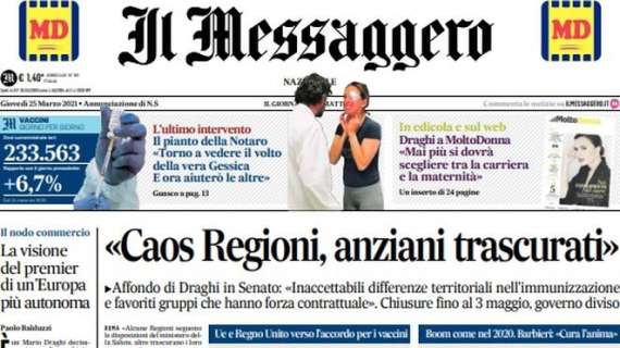 Il Messaggero in apertura questa mattina: "Tamponi, le accuse alla Lazio"