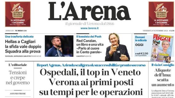 L'apertura di stamattina de L'Arena: "Hellas a Cagliari, la sfida vale doppio"