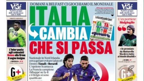 La Gazzetta Sportiva in prima pagina: "Inter sugli svincolati. Onana firma, sogno Insigne"