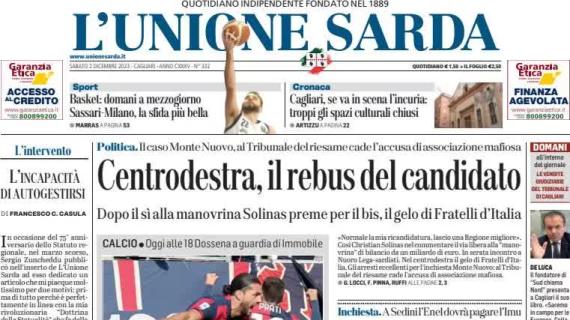 L'Unione Sarda in prima pagina: "Cagliari senza paura nella tana della Lazio"
