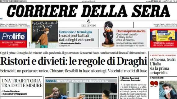 Il Corriere della Sera in apertura: "L'Inter piega il Milan e tenta la fuga"