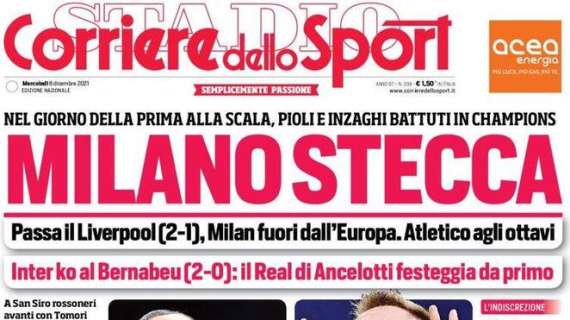 Inter e Milan ko, l'apertura del Corriere dello Sport: "Milano stecca"