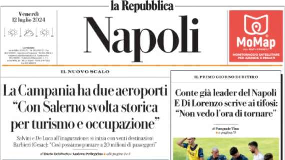 La Repubblica (ed. Napoli) stamani in pima pagina: "Conte già leader del Napoli"