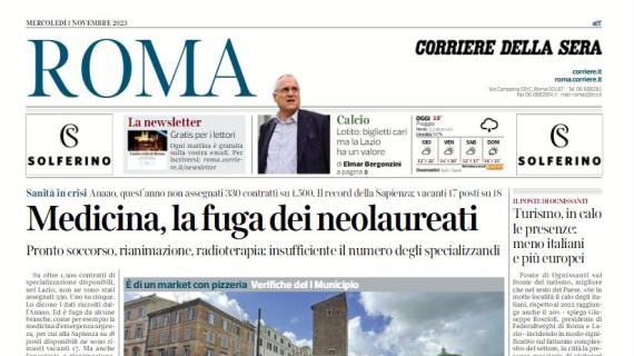 Il Corriere di Roma apre con Lotito: "Biglietti cari, ma la Lazio ha un valore"