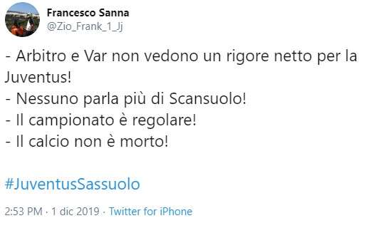 Guarda che tweet! Dopo Juve-Sassuolo: "Non era Scansuolo?"