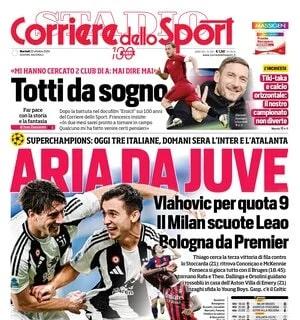 Il Corriere dello Sport in prima pagina: "Aria da Juve. Champions, oggi tre italiane"