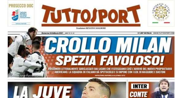 L'apertura di Tuttosport: "La Juve si morde le mani. Crollo Milan, Spezia favoloso"