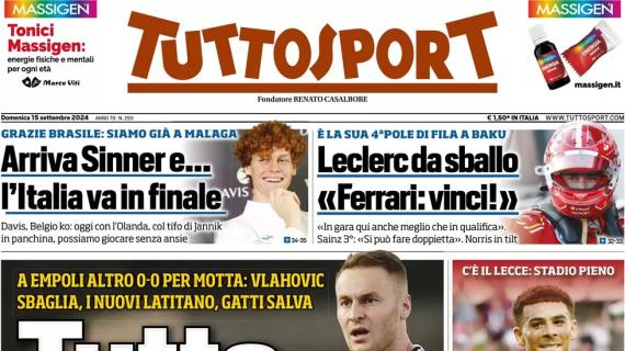 Tuttosport in prima pagina sullo 0-0 della Juventus ad Empoli: "Tutto qui?"