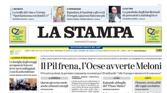 Addio a Gigi Riva, La Stampa lo omaggia così in prima pagina: "Un Rombo nel cielo"