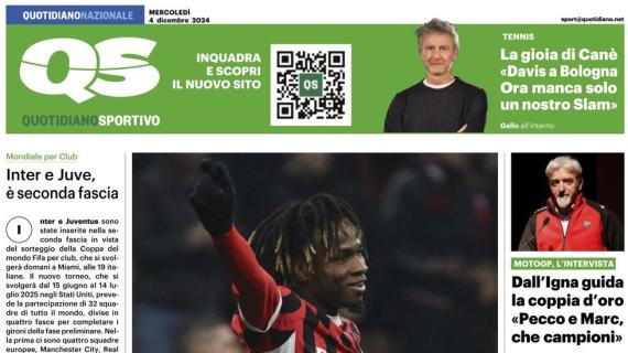 La prima pagina di QS: "Milan show, vento in coppa". Sassuolo travolto 6-1