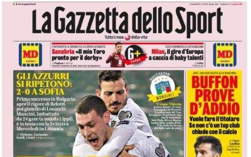 L'apertura de La Gazzetta dello Sport dopo il 2-0 alla Bulgaria: "Bis Italia"