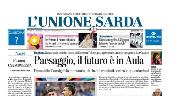 La prima pagina de L'Unione Sarda: "Zaccagni trova l'1-1 al 98', una brutta Italia agli ottavi"