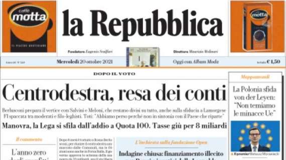 La Repubblica: "L'Inter spegne la favola Sheriff. Il Milan al terzo ko"