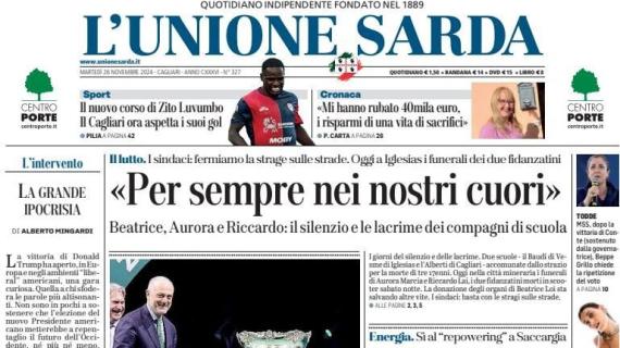 L'Unione Sarda titola: "Il nuovo corso di Luvumbo. Il Cagliari aspetta i suoi gol"