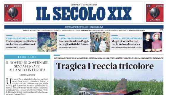 Il Secolo XIX in apertura: "Un bel Genoa segna e sogna, ma il Napoli trova il pari: 2-2"