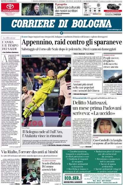 Corriere di Bologna: "I rossoblu cadono al Dall'Ara. L'Atalanta vince in rimonta"
