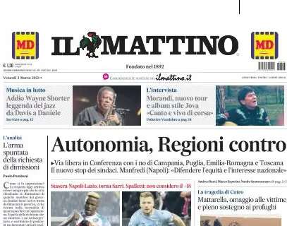 Stasera c'è Napoli-Lazio, Il Mattino titola in apertura: "Osi-Immobile, la sfida del gol"