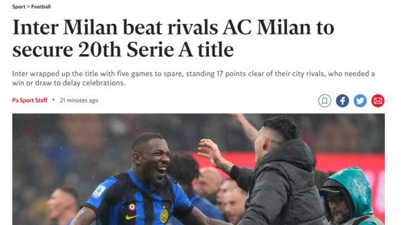 Inter campione nel derby, le aperture inglesi: "Storico 20° titolo contro i rivali del Milan"