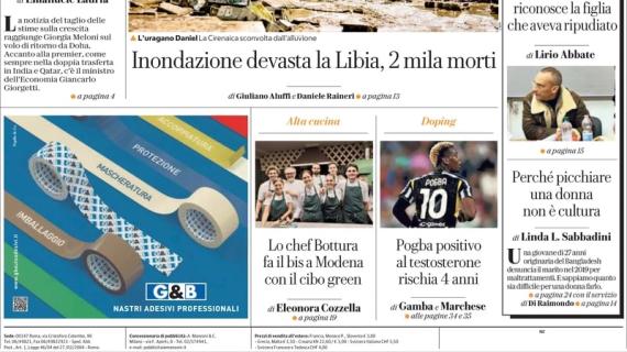 La Repubblica in prima pagina: "Pogba positivo al testosterone: rischia 4 anni"