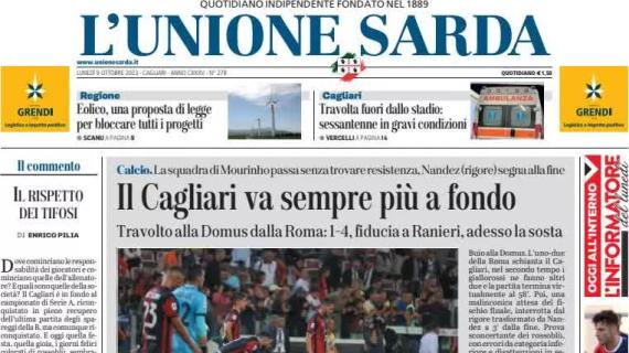 L'Unione Sarda in prima pagina sui rossoblu: "Il Cagliari va sempre più a fondo"