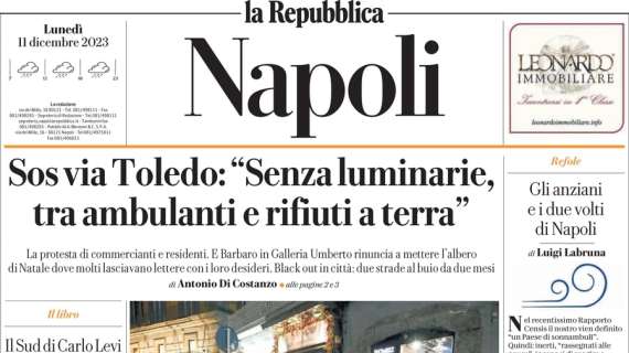 L'ed. di Napoli de La Repubblica apre così: "Campionato horror, col Braga per il riscatto"
