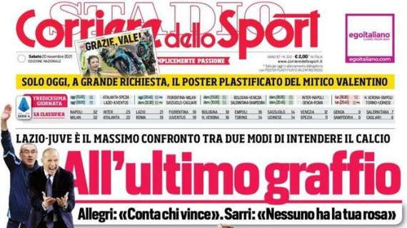 L'apertura del Corriere dello Sport su Lazio-Juve: "All'ultimo graffio"