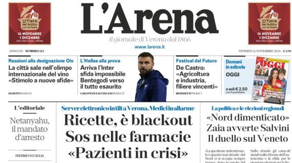 L'Arena: "Arriva l'Inter: sfida impossibile, Bentegodi verso il tutto esaurito"