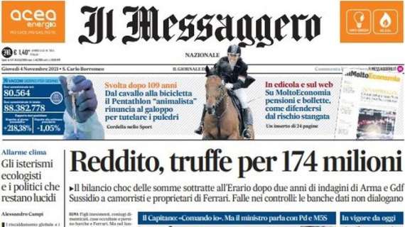 L’apertura de Il Messaggero sul pareggio rossonero: “Un punto tiene in vita il Milan”