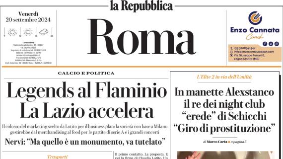 L'apertura di Repubblica (ed. Roma): "Le Fée incanta Juric, spunta Abdulhamid"