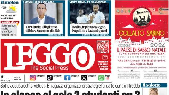 Leggo in prima pagina: "Noslin, tripletta da sogno: Napoli ko e Lazio ai quarti"