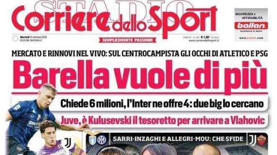 L'apertura del Corriere dello Sport: "Barella vuole di più"