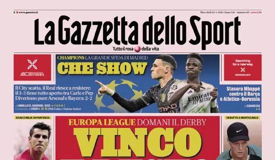 La prima pagina de La Gazzetta dello Sport su Pioli e De Rossi: "Vinco e resto"