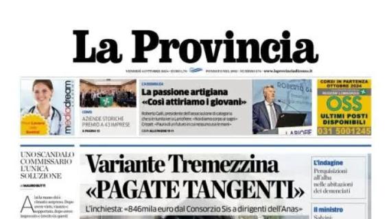 La Provincia in prima pagina: "Impegno al Maradona: il Como fa visita al Napoli"