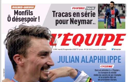 L'Equipe in taglio alto di prima pagina: "Problemi in serie per Neymar"