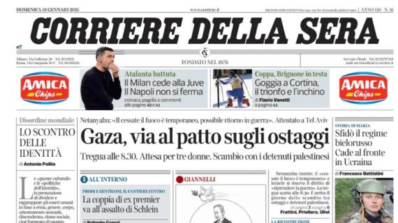 Corriere della Sera in taglio alto: "Il Milan cede alla Juve, il Napoli non si ferma"